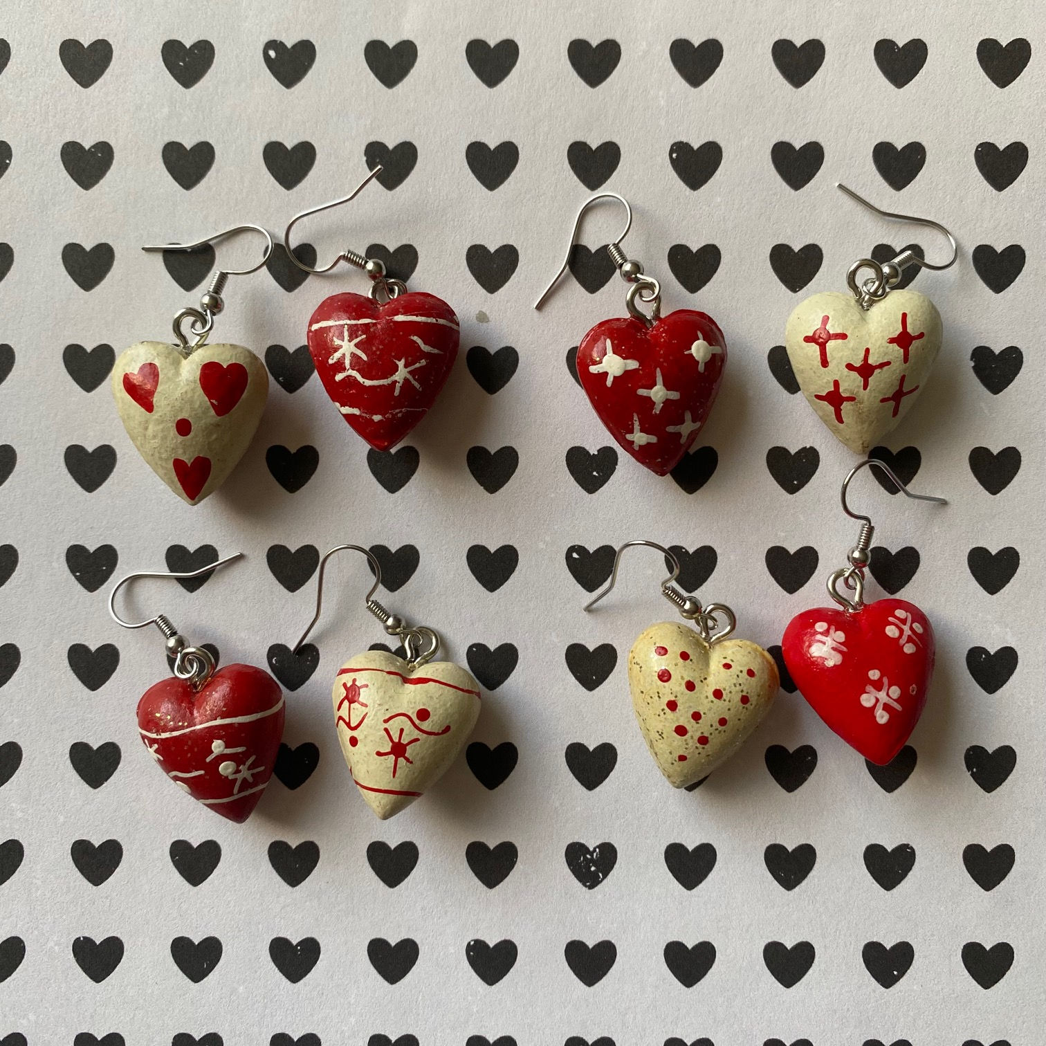 Vintage Painted Wooden Heart earrings