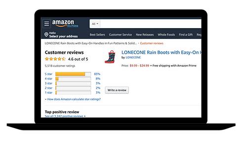 An example of Lone Cone Boot listing reviews on Amazon.
