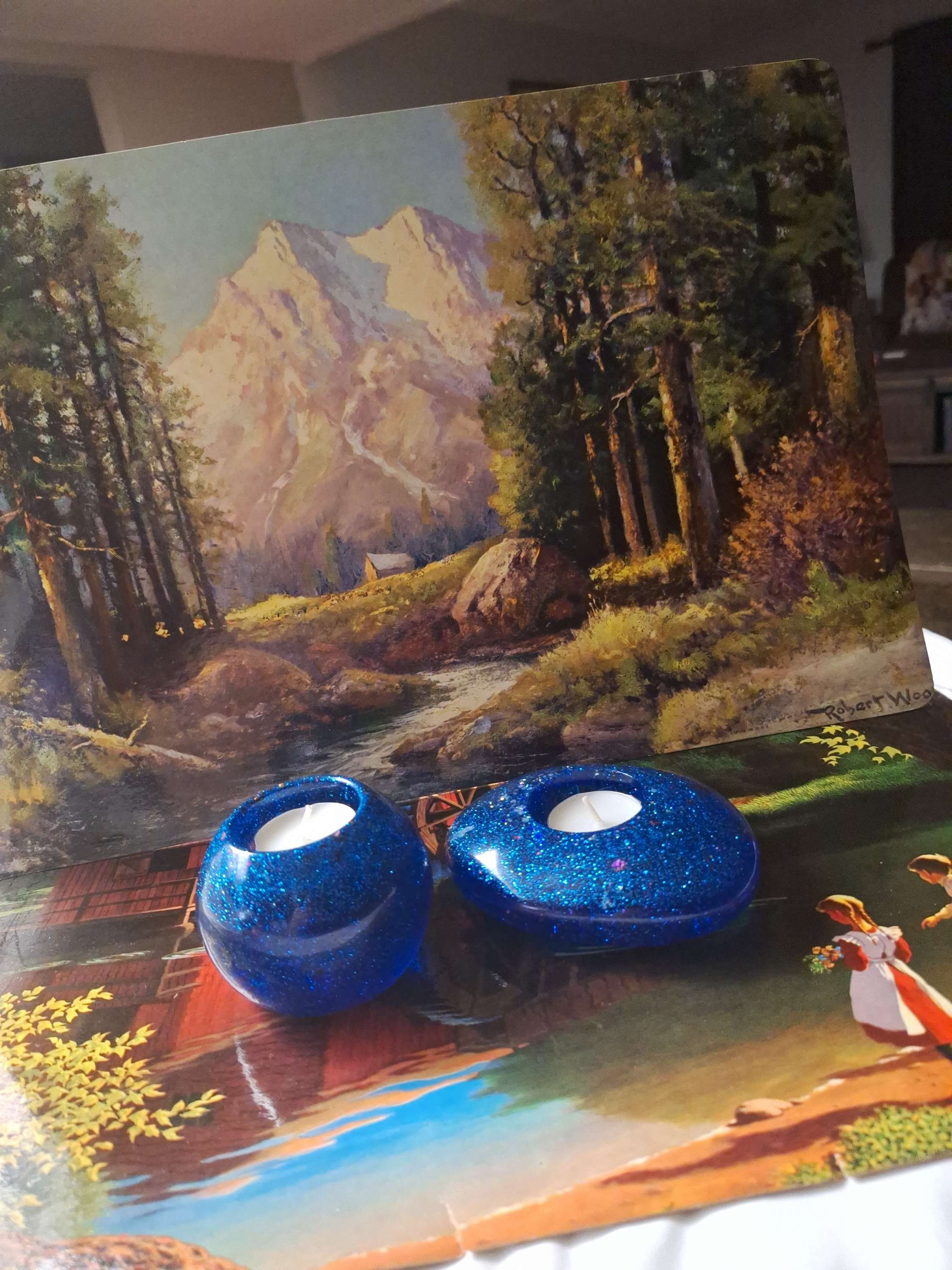 Glitter deep blue tealight candle holder 