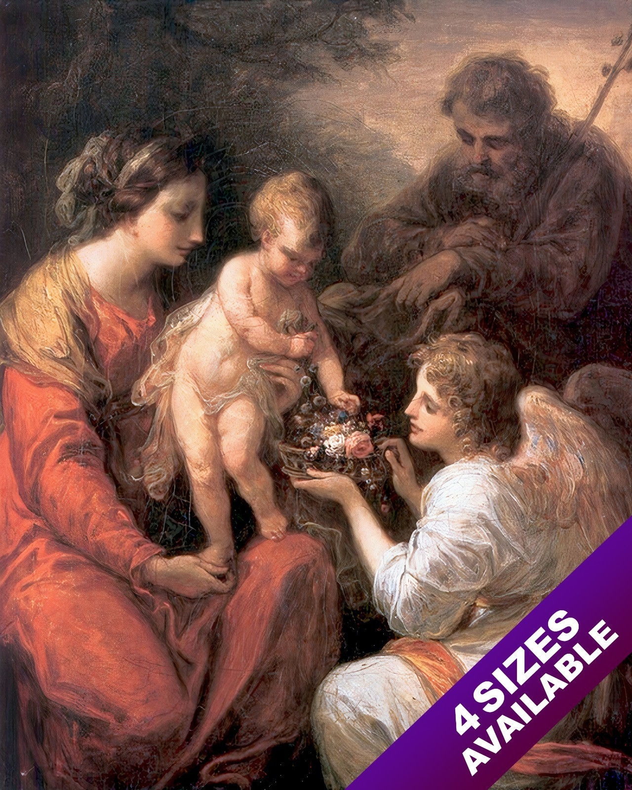 ANGEL WITH MARY JOSEPH & BABY JESUS PAINTING BIBLE CHRISTIAN ART CANVAS PRINT