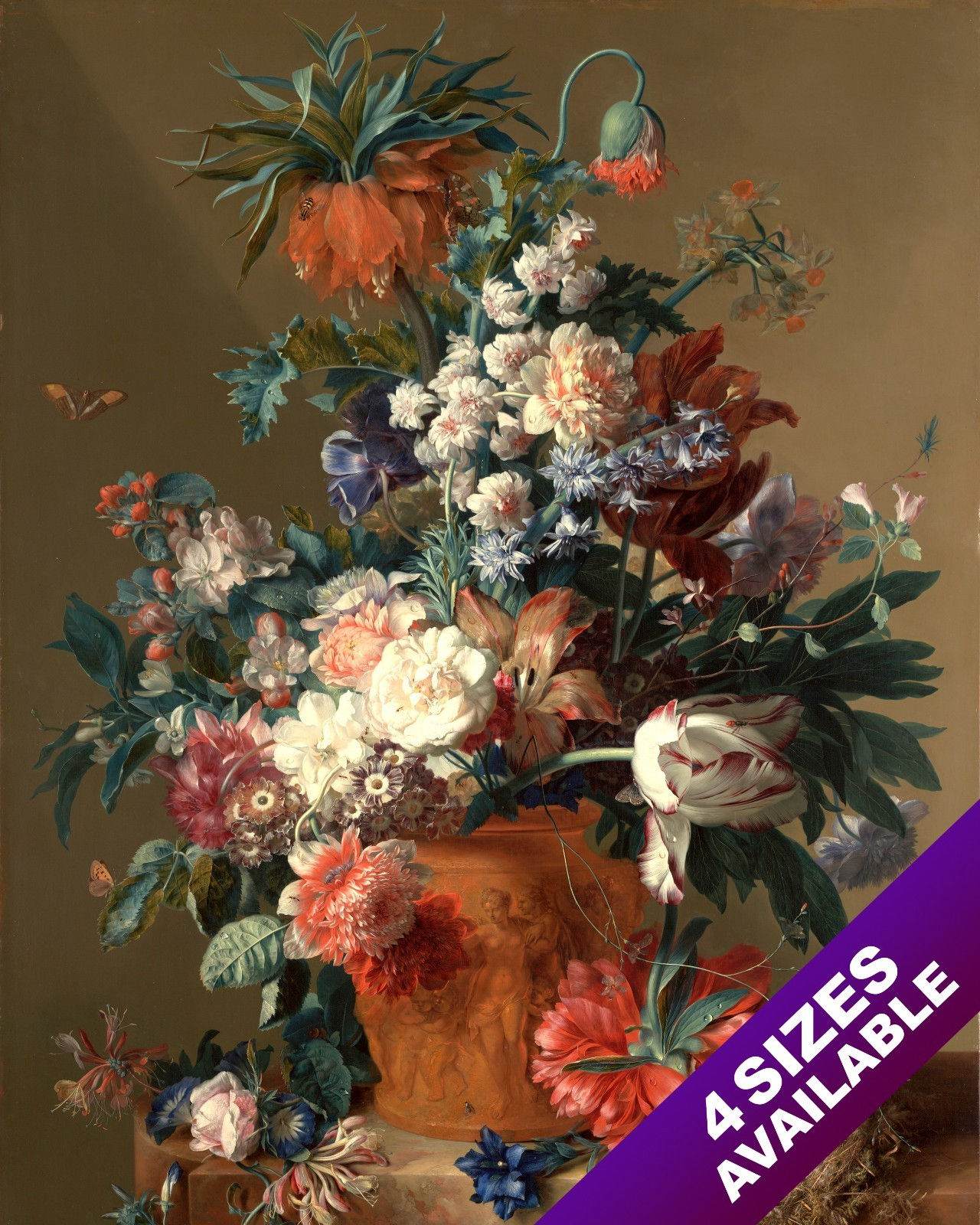OVER FLOWING FLOWER POT IN BLOOM STILL LIFE PAINTING ART REAL CANVAS PRINT