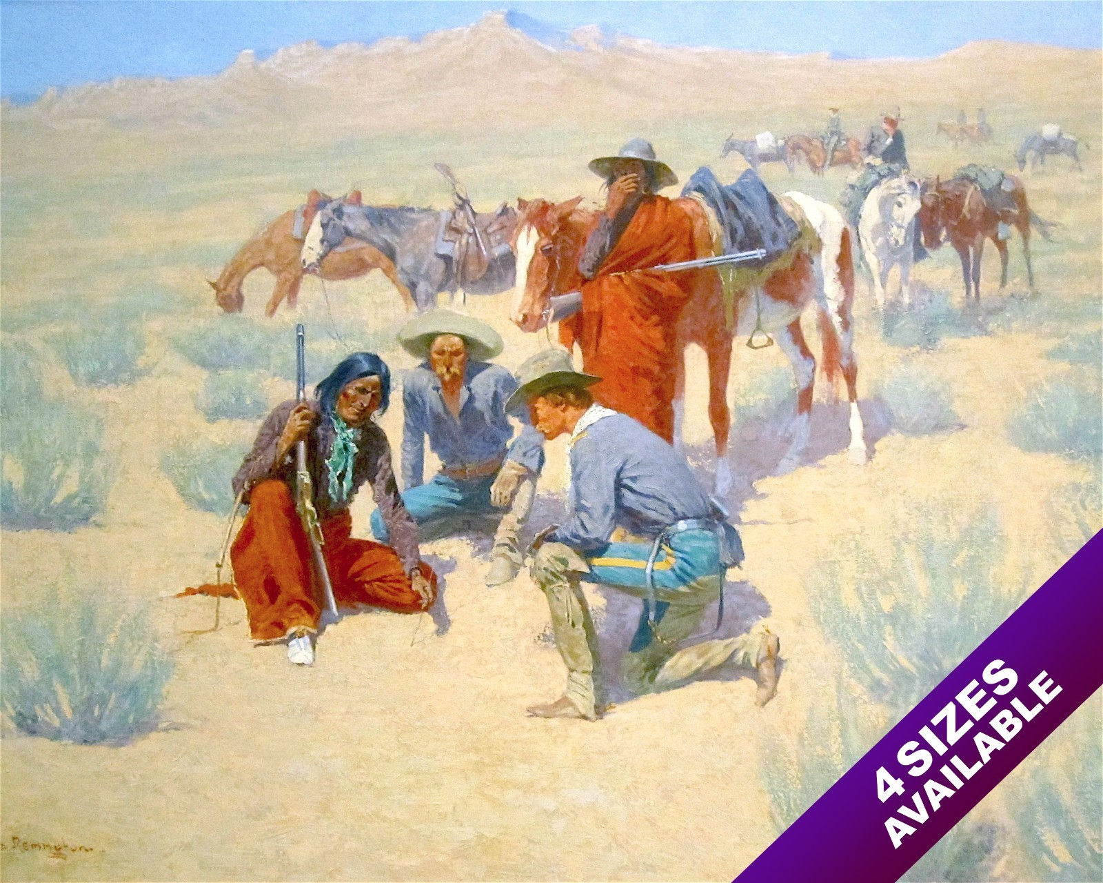COWBOYS & NATIVE AMERICANS INDIANS REMINGTON OIL PAINTING ART PRINT ON CANVAS
