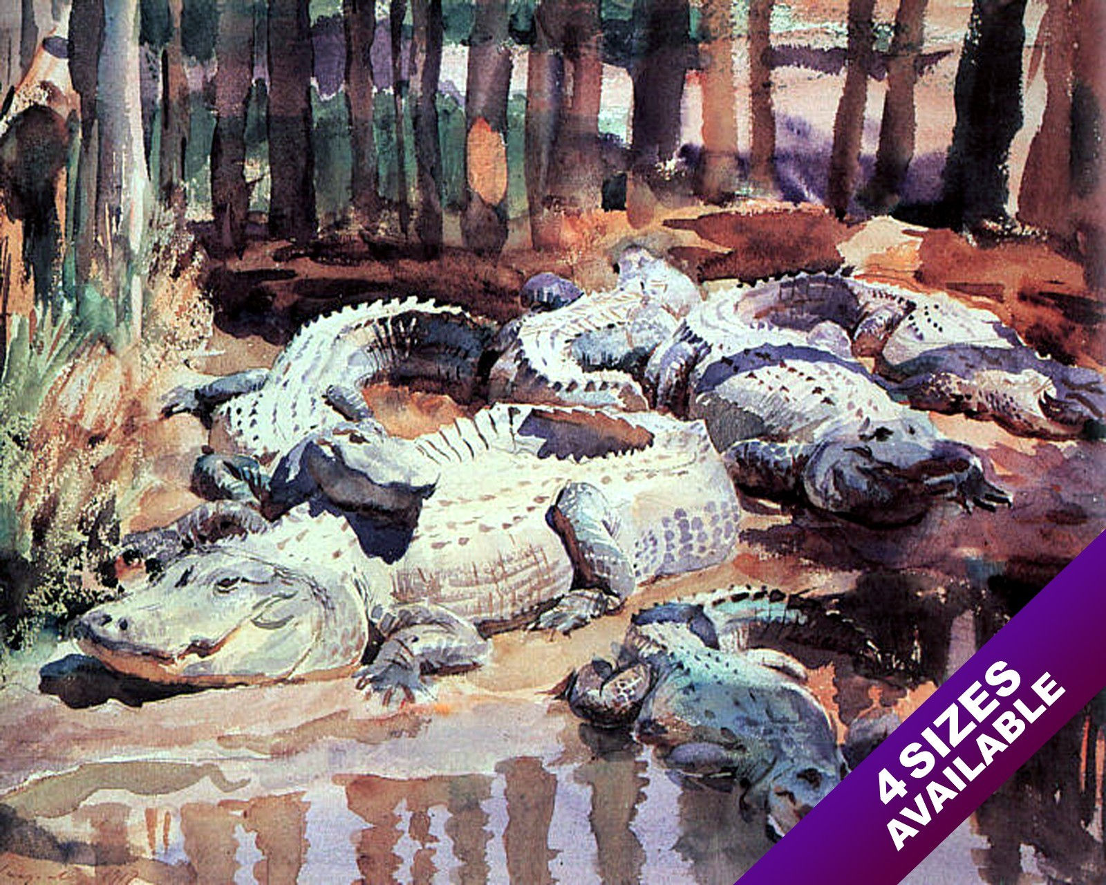 MUDDY ALLIGATOR PIT IN THE LOUISIANA BAYOU OIL PAINTING ART PRINT ON REAL CANVAS