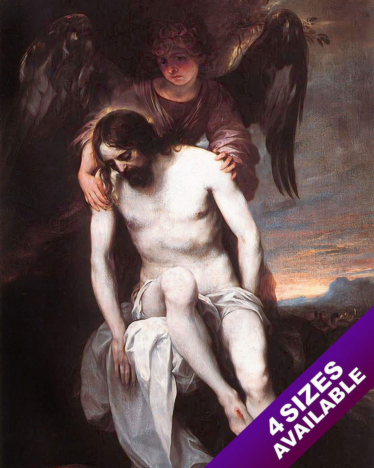 ANGEL SUPPORTING JESUS CHRIST PAINTING BIBLE CHRISTIAN ART REAL CANVAS PRINT