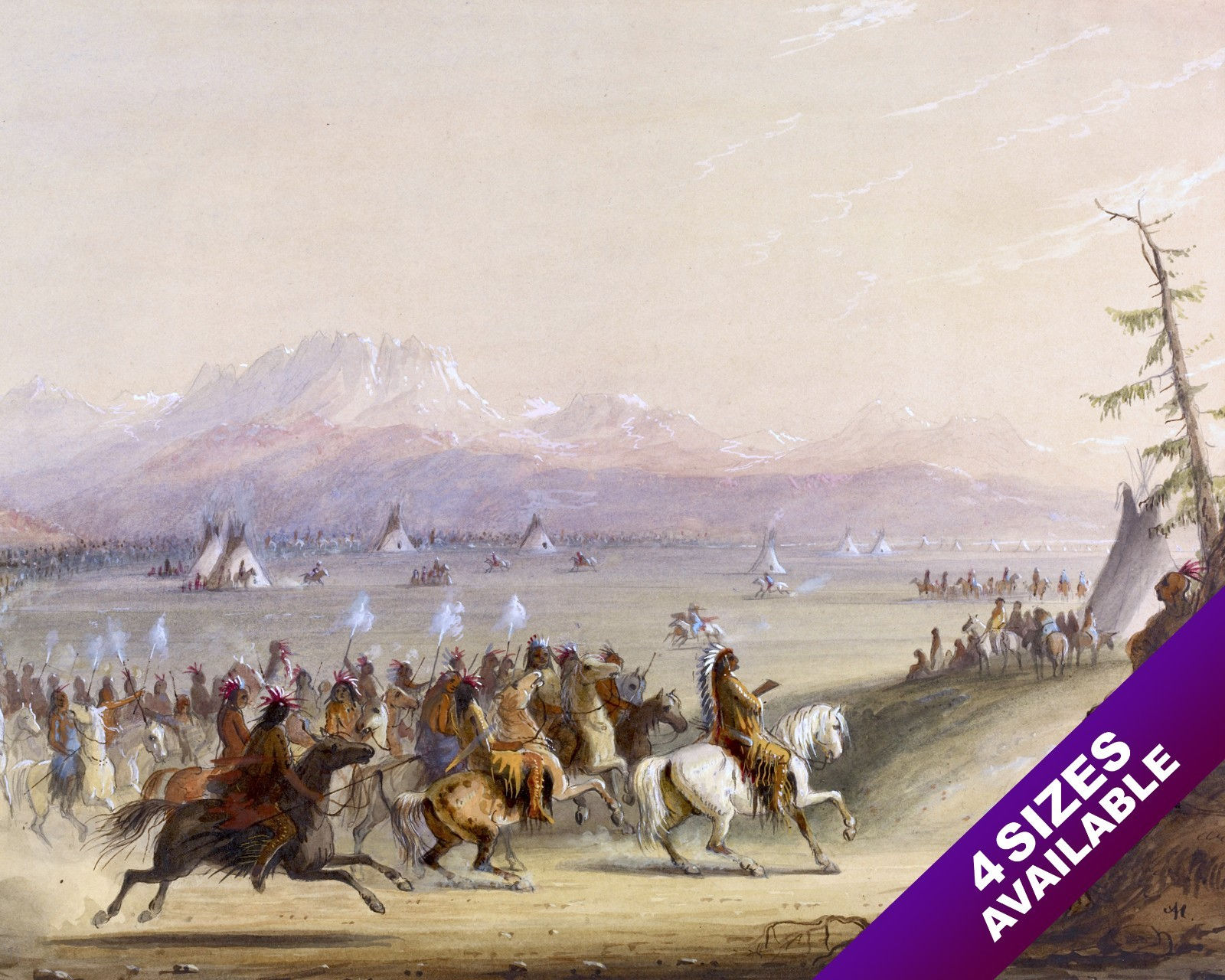 NATIVE AMERICAN SNAKE INDIAN TRIBE ON HORSES CAVALCADE PAINTING ART CANVAS PRINT
