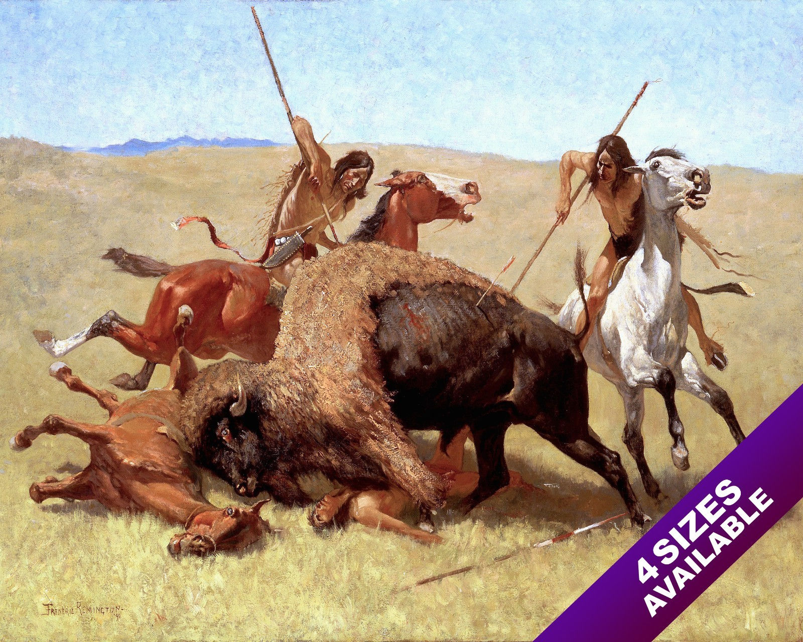 THE BUFFALO HUNT NATIVE AMERICAN INDIAN OIL PAINTING ART PRINT ON REAL CANVAS
