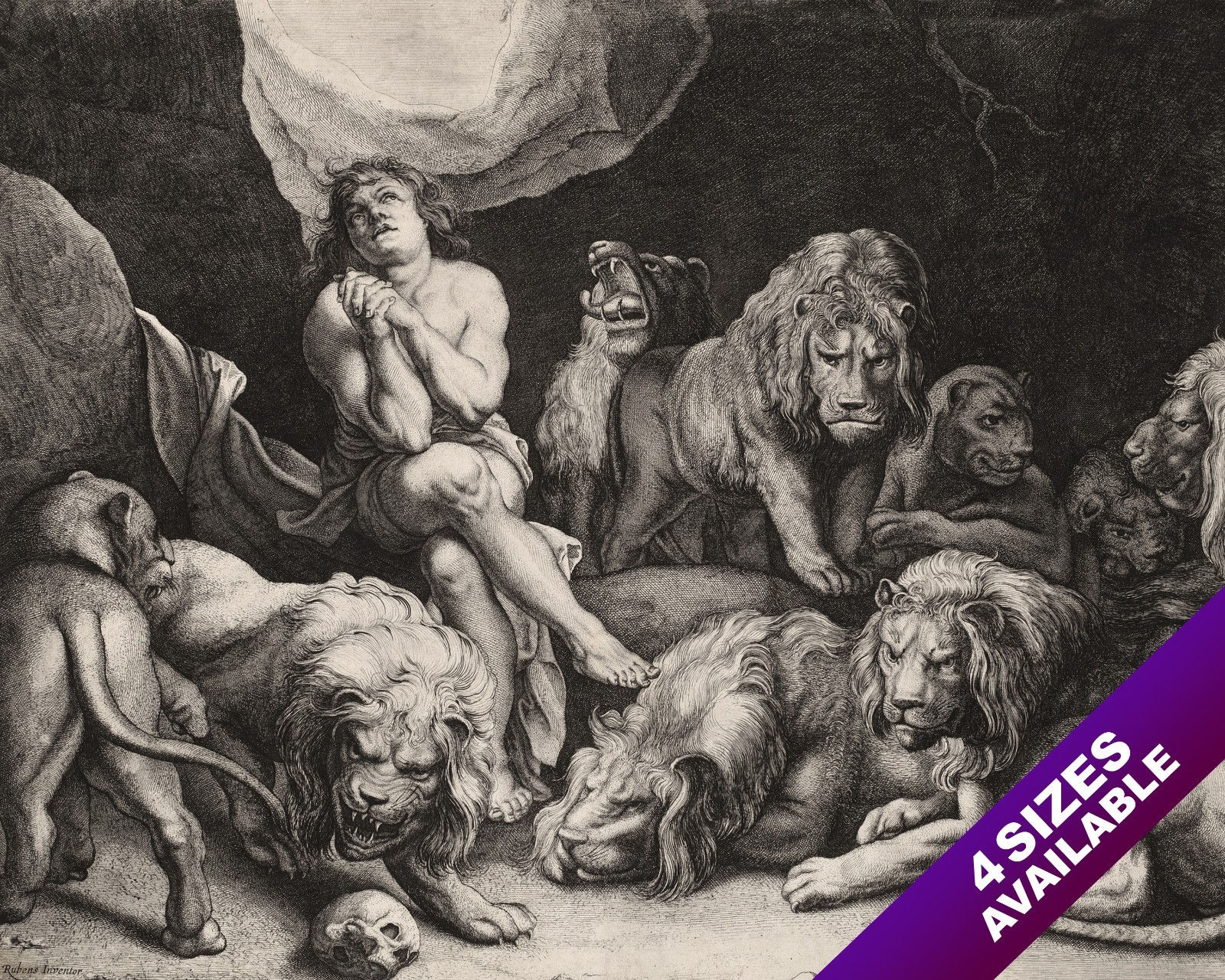 DANIEL IN AMONG THE LIONS DEN FAITH IN GOD PAINTING BIBLE ART REAL CANVAS PRINT