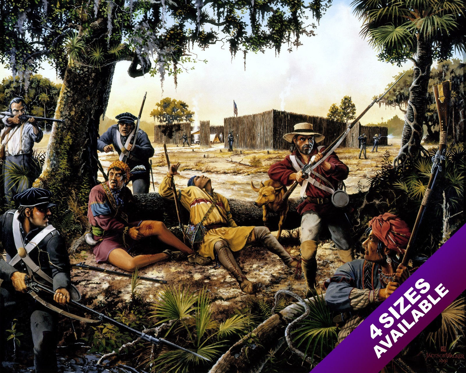 MACON VOLUNTEERS SEMINOLE INDIAN WAR PAINTING US HISTORY ART REAL CANVAS PRINT