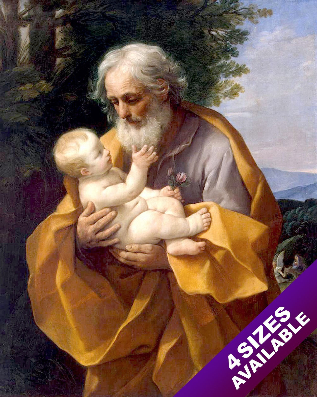 JOSEPH HOLDING BABY JESUS PAINTING CHRISTIAN BIBLE ART REAL CANVAS PRINT
