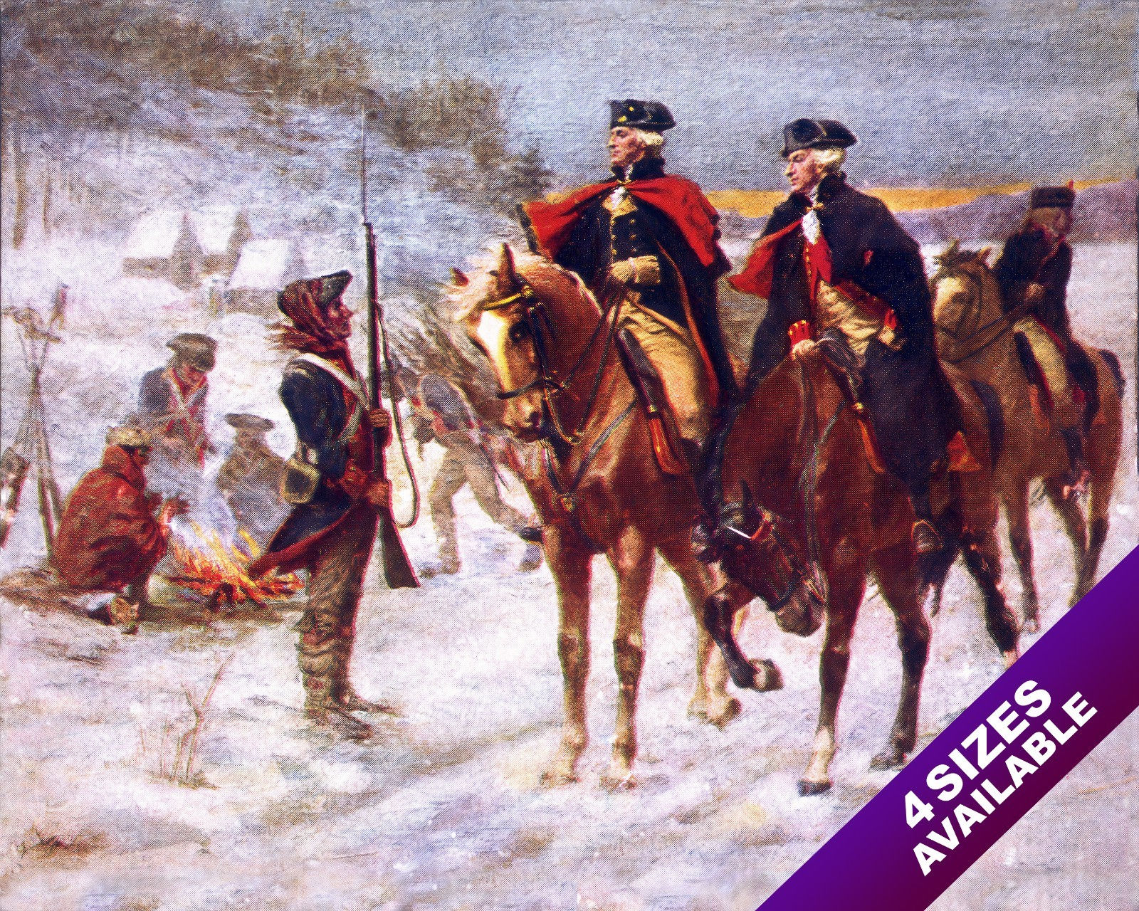 GEORGE WASHINGTON & LAFAYETTE AT VALLEY FORGE WINTER OIL PAINTING CANVAS PRINT