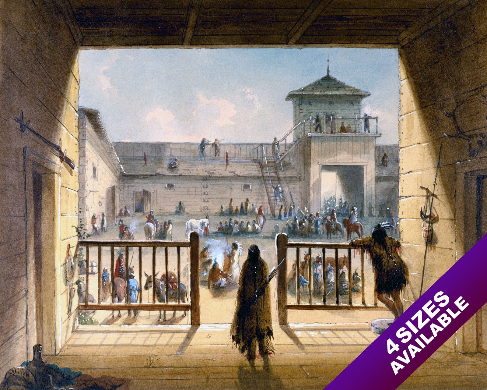 NATIVE AMERICAN INDIANS IN FORT LARAMIE WYOMING PAINTING ART REAL CANVAS PRINT