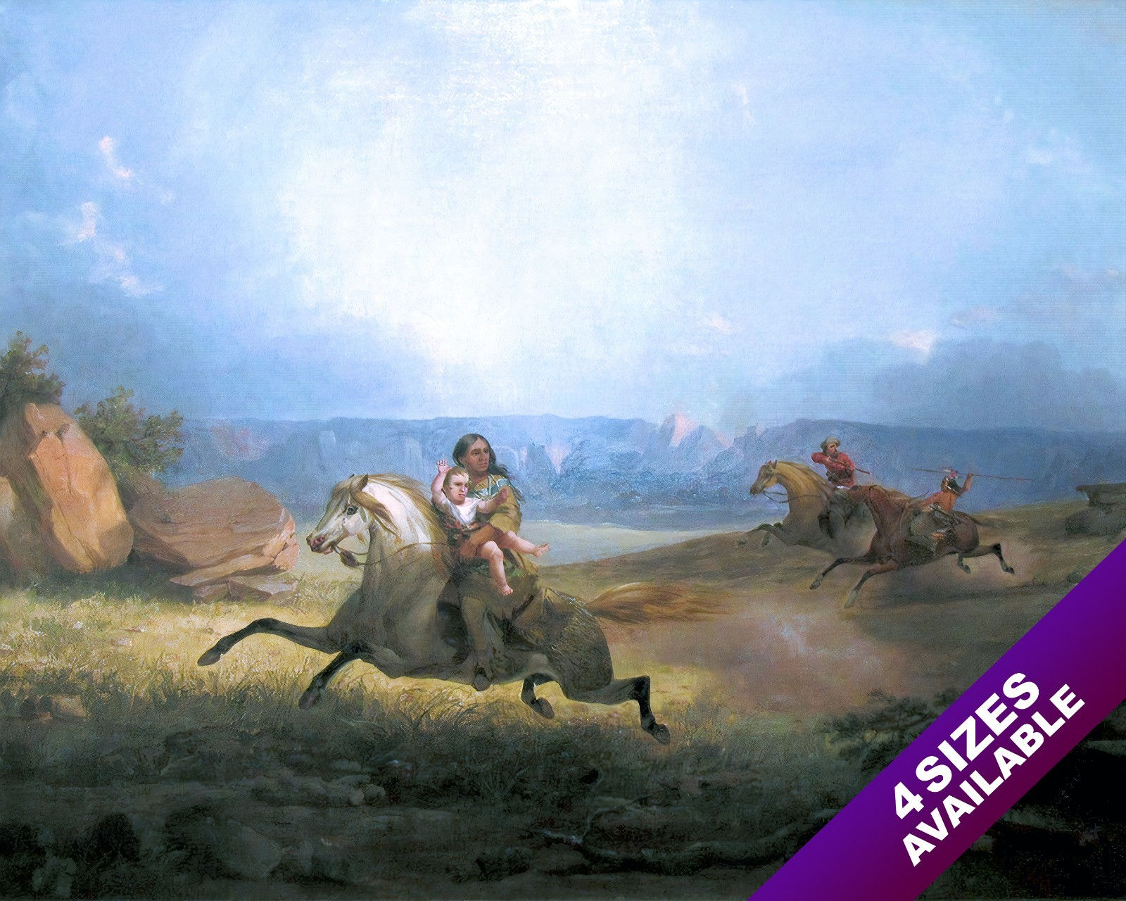 KIDNAPPED NATIVE AMERICAN INDIANS STEALING A BABY PAINTING ART REAL CANVAS PRINT
