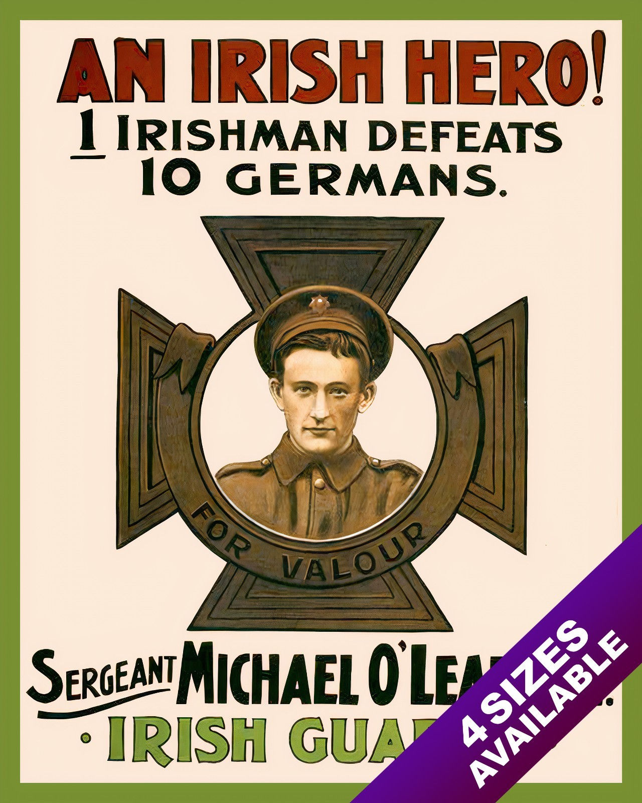 IRISH GUARDS ARMY SOLDIER RECRUITING WWI PROPAGANDA POSTER REAL CANVAS ART PRINT