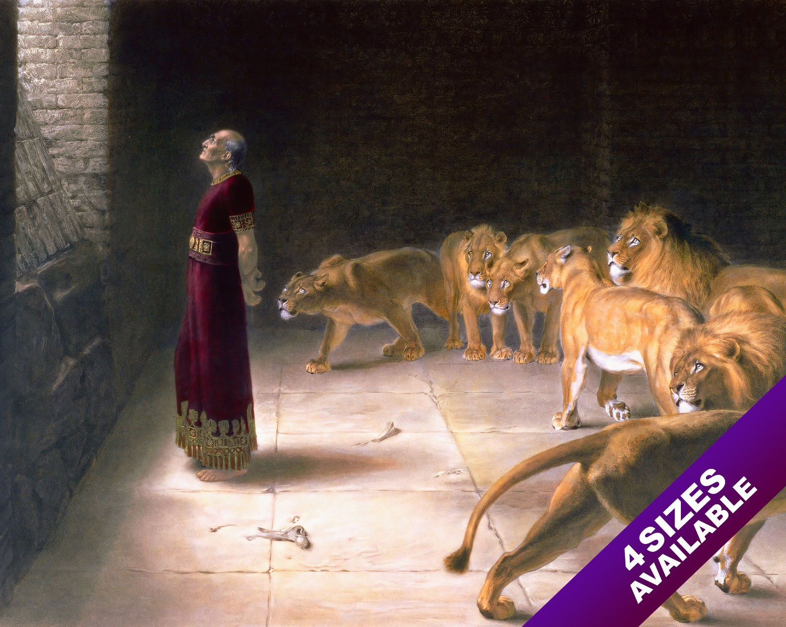 DANIEL IN AMONG THE LIONS DEN OIL PAINTING BIBLE ART GICLEE PRINT ON REAL CANVAS