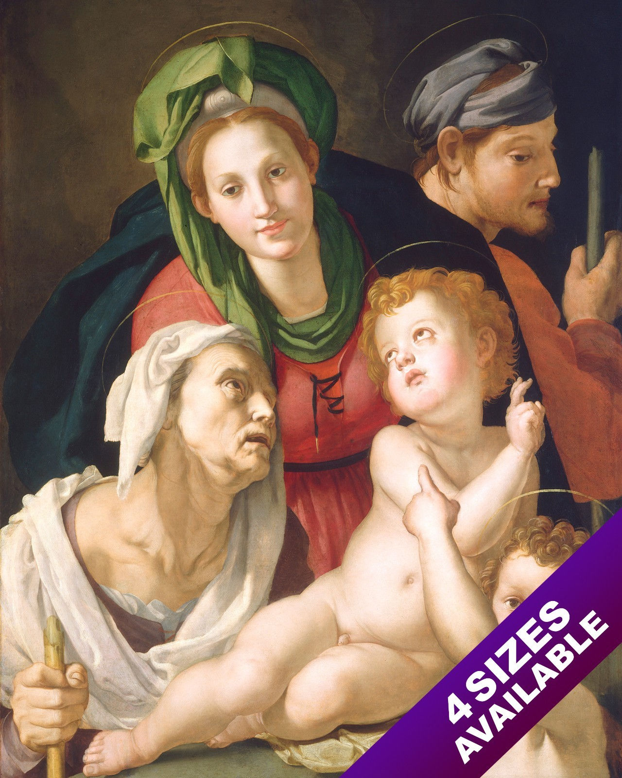 THE HOLY FAMILY MARY JOSEPH JESUS ELIZABETH JOHN PAINTING ART REAL CANVAS PRINT
