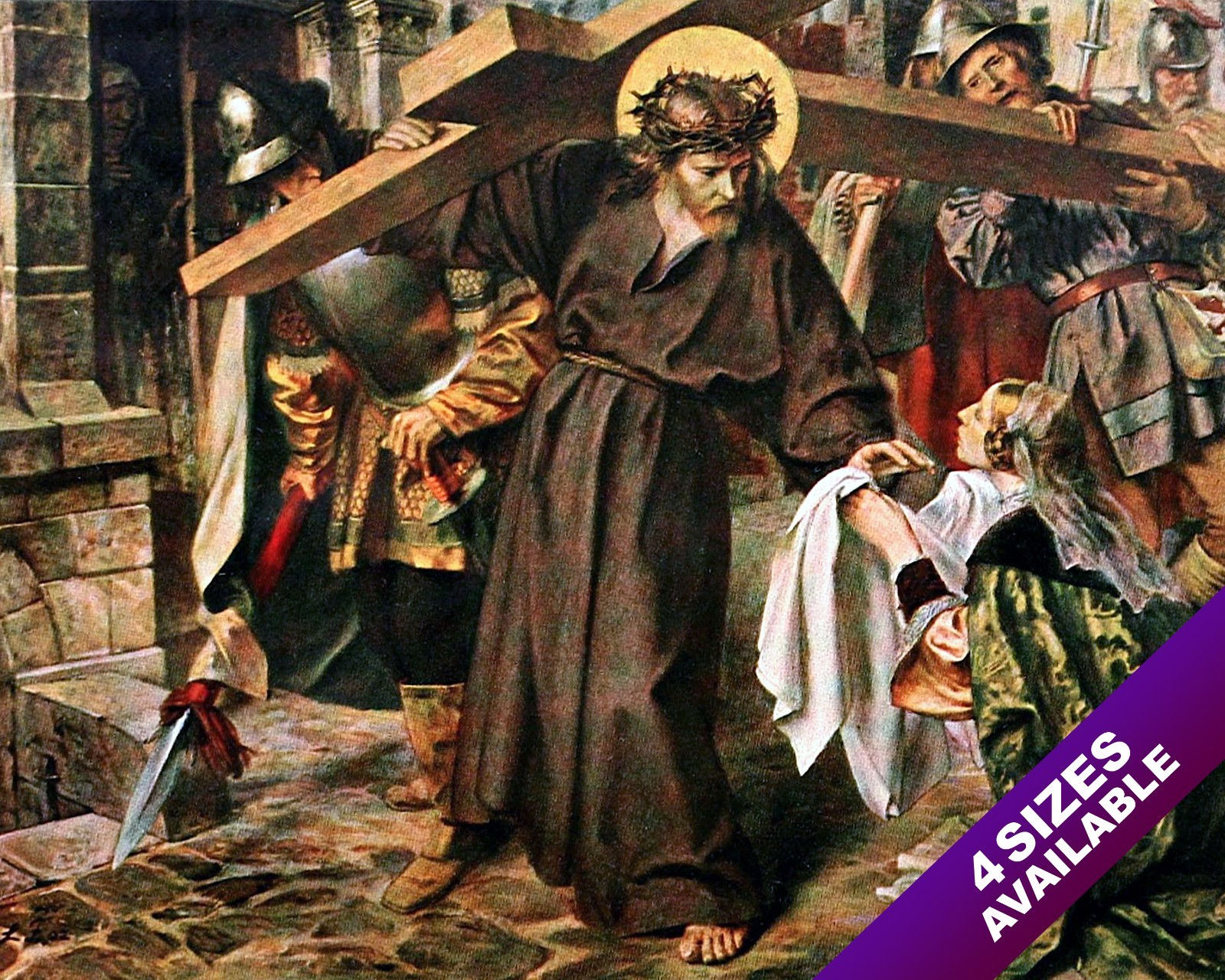 CHRIST CARRYING THE CROSS TO BE CRUCIFIED CHRISTIAN BIBLE ART CANVAS PRINT