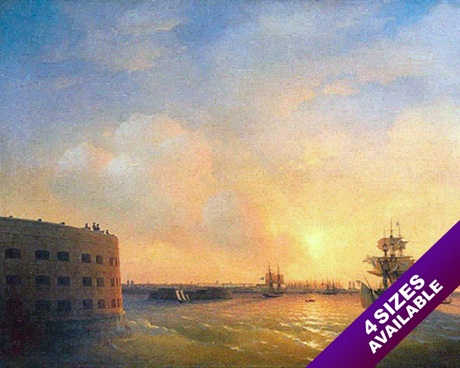 SHIPS AT SEA KRONSHTADT FORT RUSSIA SEASCAPE PAINTING ART REAL CANVAS PRINT