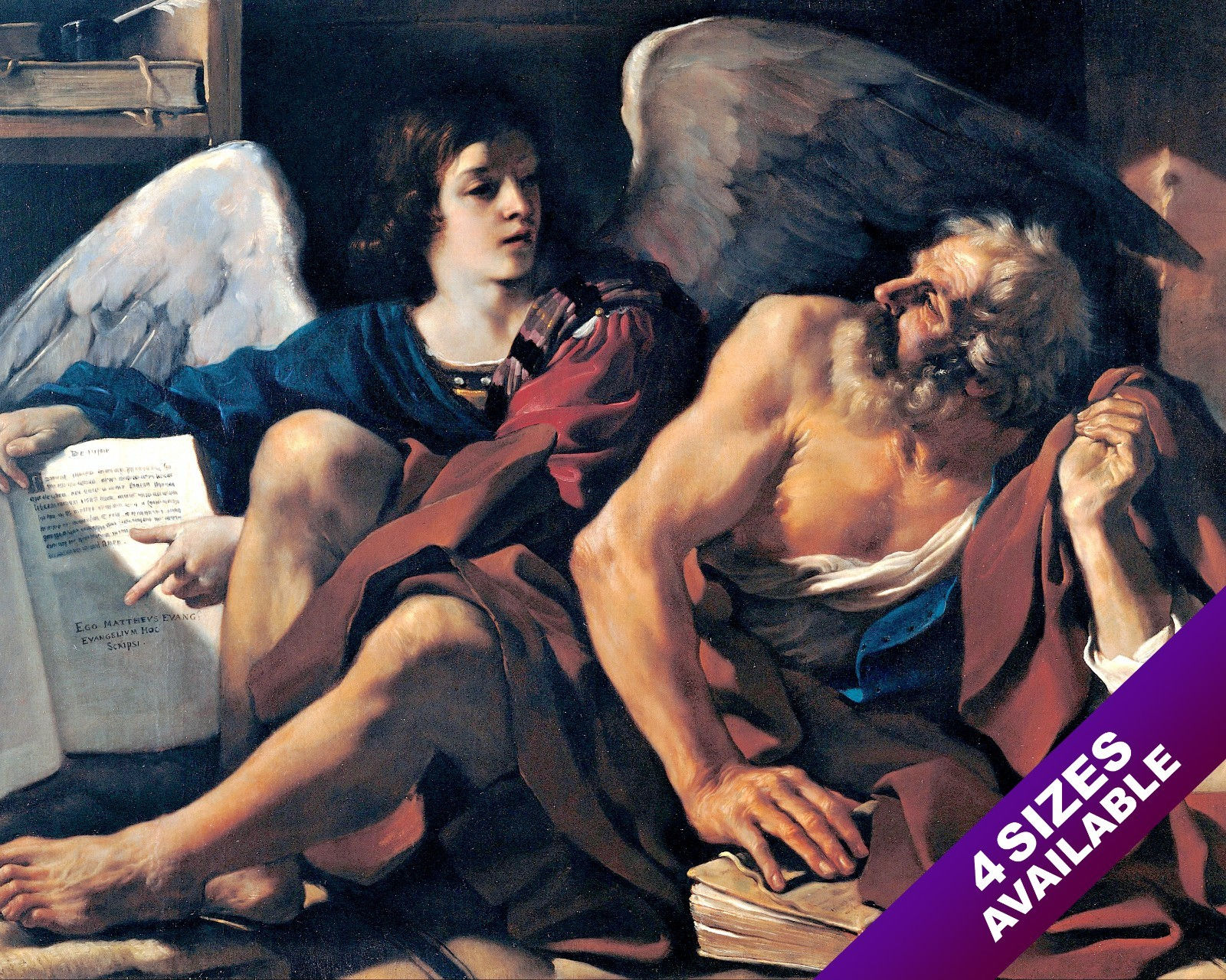 APOSTLE SAINT MATTHEW & ANGEL PAINTING BIBLE CHRISTIAN ART REAL CANVAS PRINT
