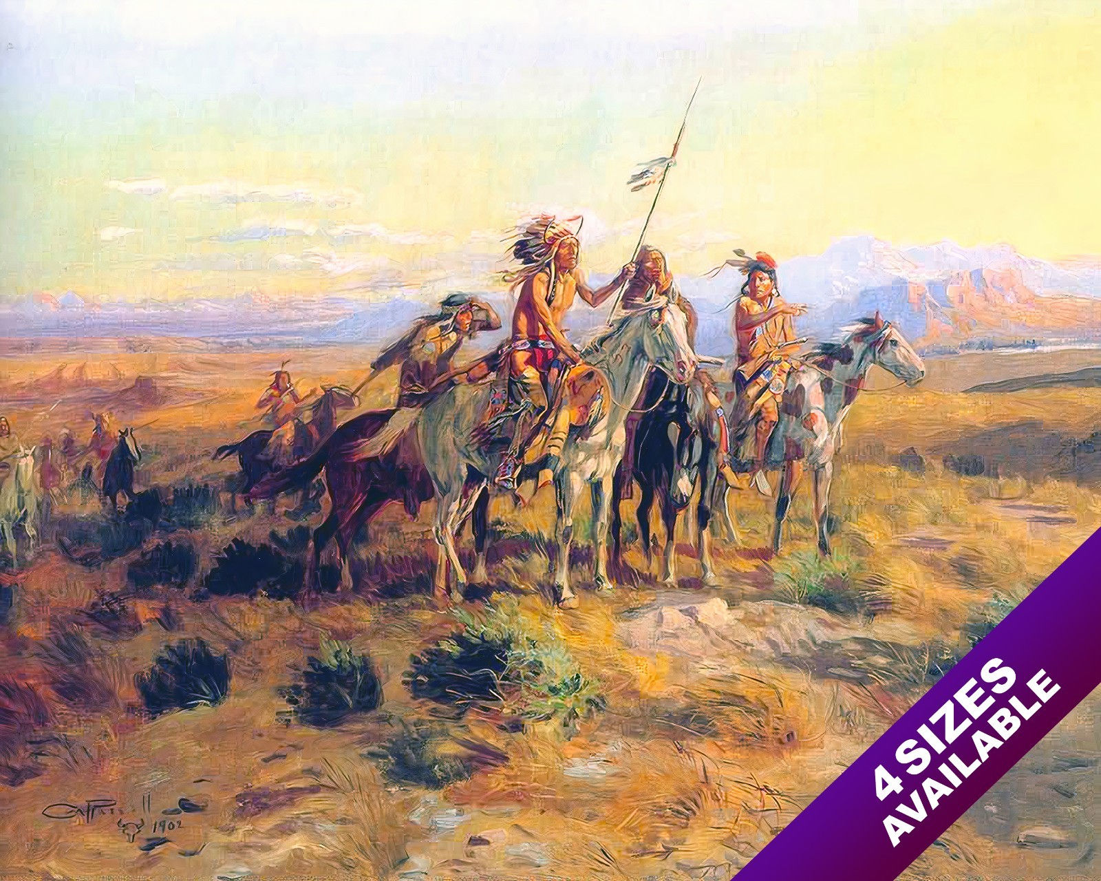 NATIVE AMERICAN INDIAN SCOUTS ON HORSEBACK WEST PAINTING ART REAL CANVAS PRINT