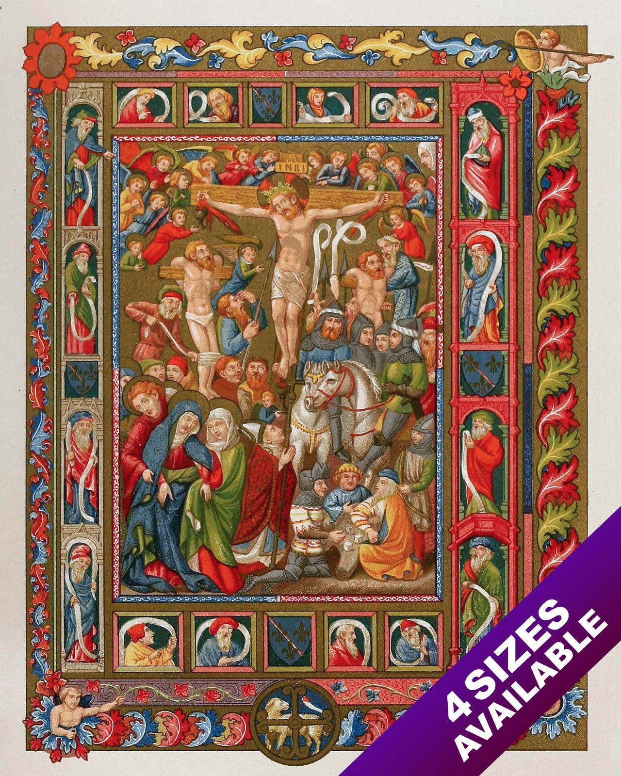 ORNATE CRUCIFIXION BIBLE ILLUMINATED TEXT CHRISTIAN ART PAINTING CANVAS PRINT