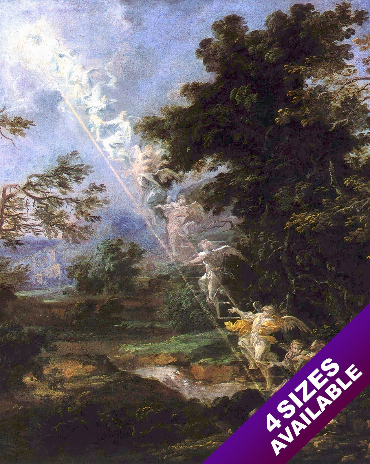 VISION OF JACOBS LADDER PAINTING OLD TESTAMENT TORAH BIBLE ART REAL CANVAS PRINT