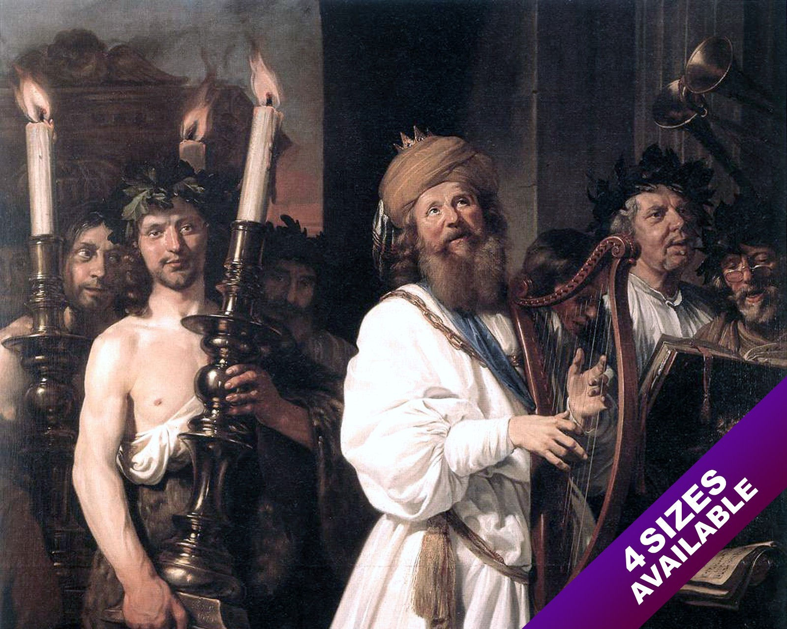 KING DAVID OF ISRAEL PLAYING HARP PSALM MUSIC PAINTING BIBLE ART CANVAS PRINT