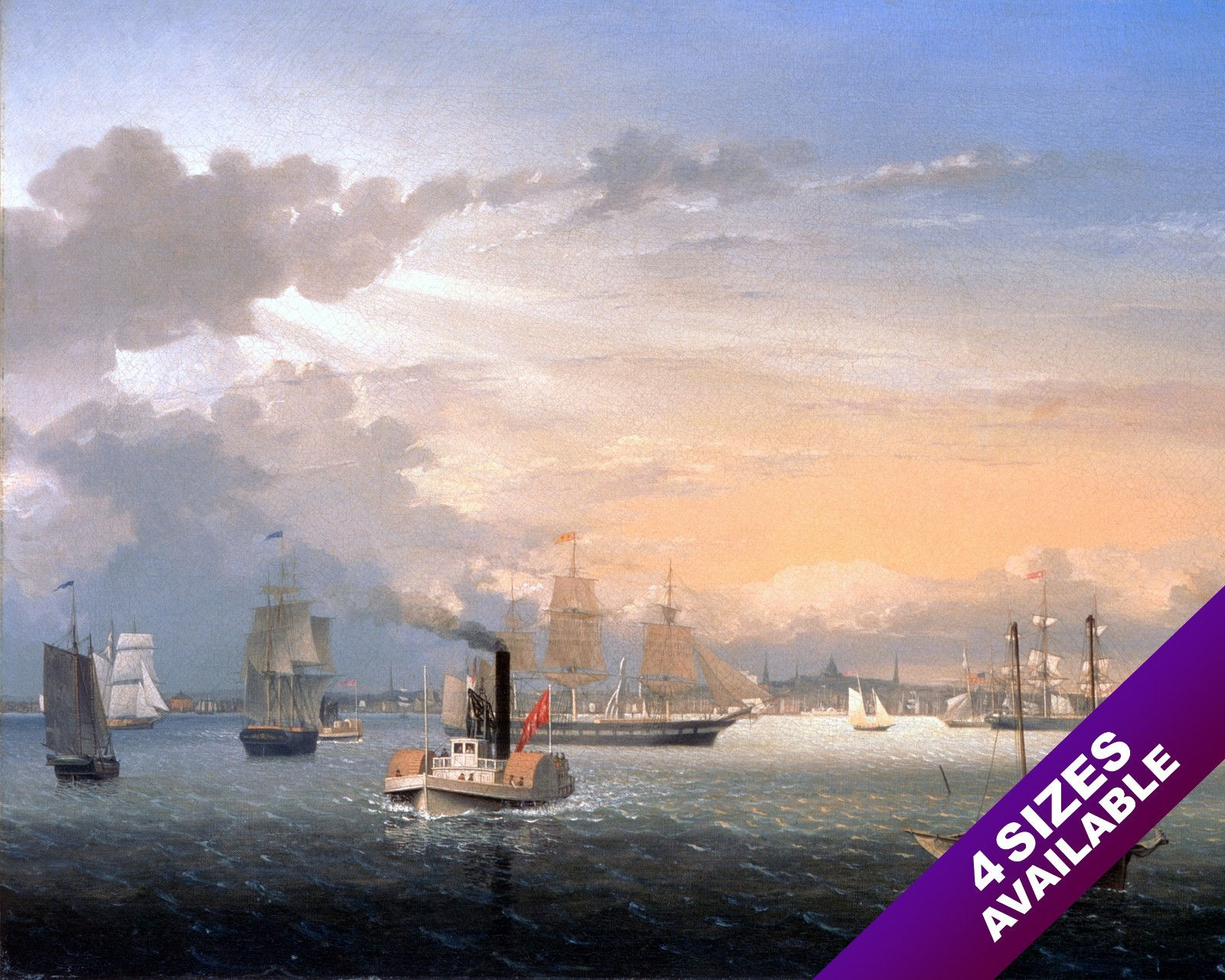SHIPS IN BOSTON HARBOR 1800’S ERA UNITED STATES PAINTING ART REAL CANVAS PRINT