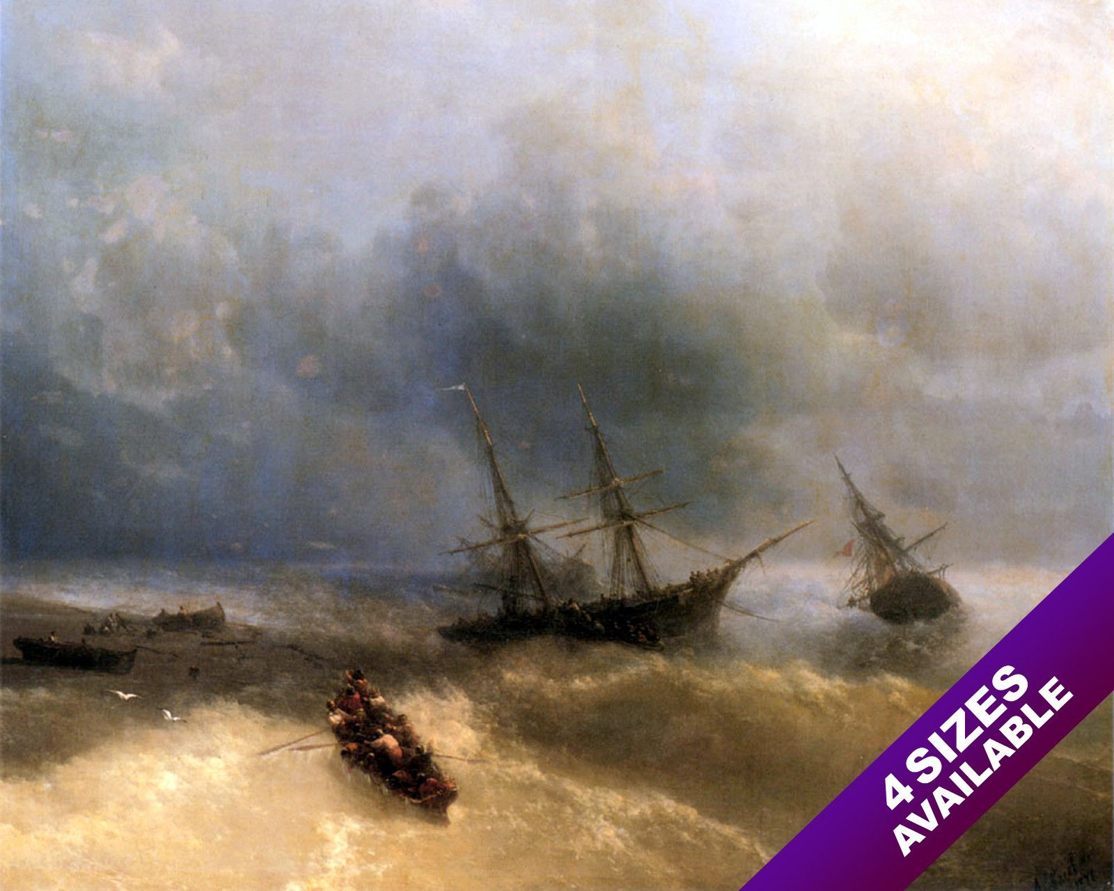 SHIPWRECK & RESCUE SHIPS AT SEA SAILBOAT SEASCAPE PAINTING ART REAL CANVAS PRINT