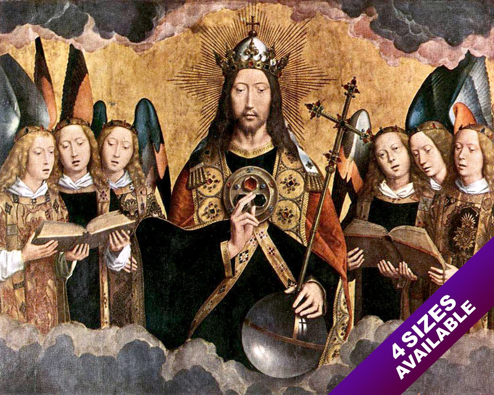 CHRIST & CHOIR OF SINGING ANGELS PAINTING BIBLE CHRISTIAN ART REAL CANVAS PRINT