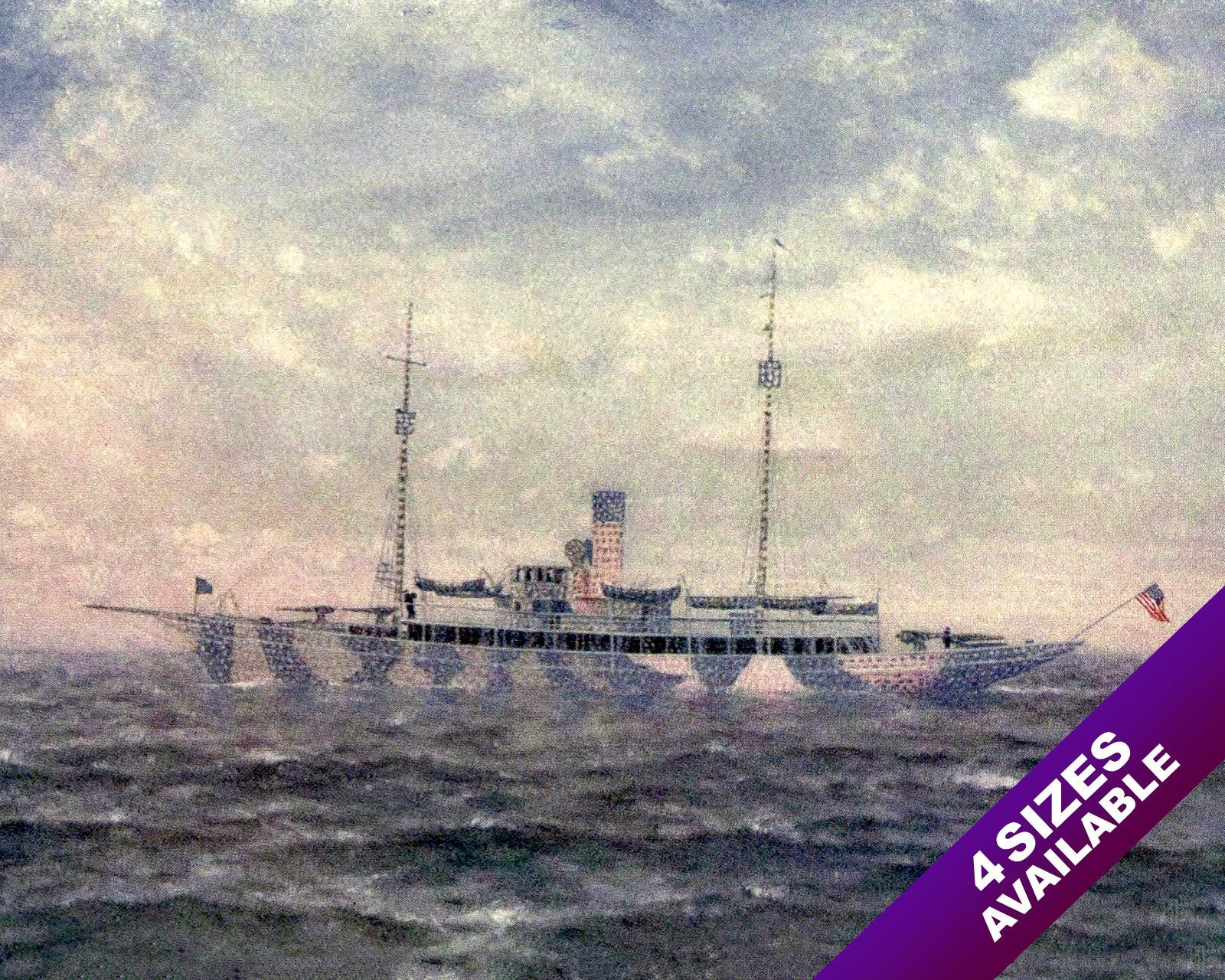 USS VENETIA ON PATROL WWI WORLD WAR 1 MILITARY ART PAINTING REAL CANVAS PRINT