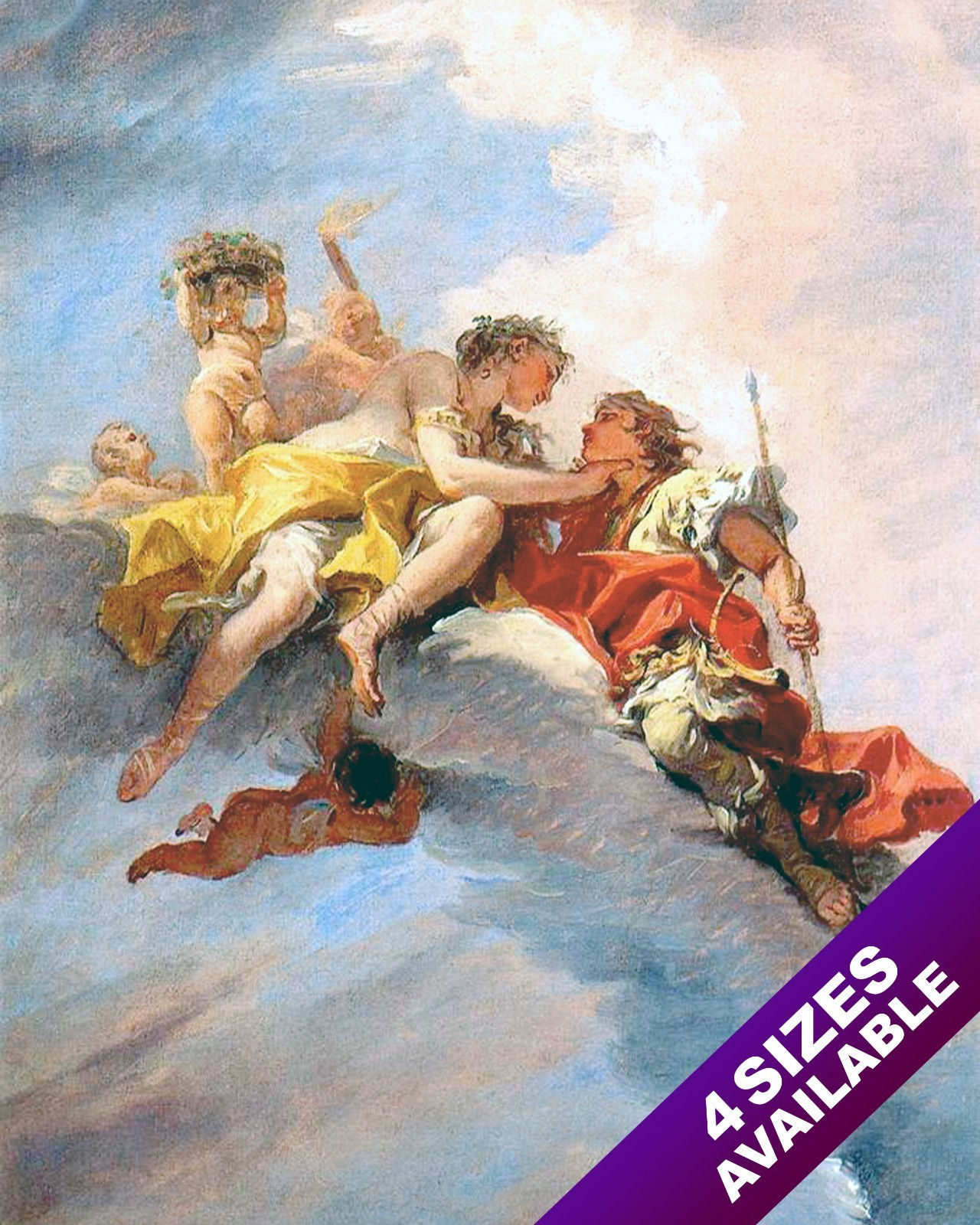 ADONIS & VENUS IN THE CLOUDS ROMANTIC LOVE PAINTING ART REAL CANVAS PRINT