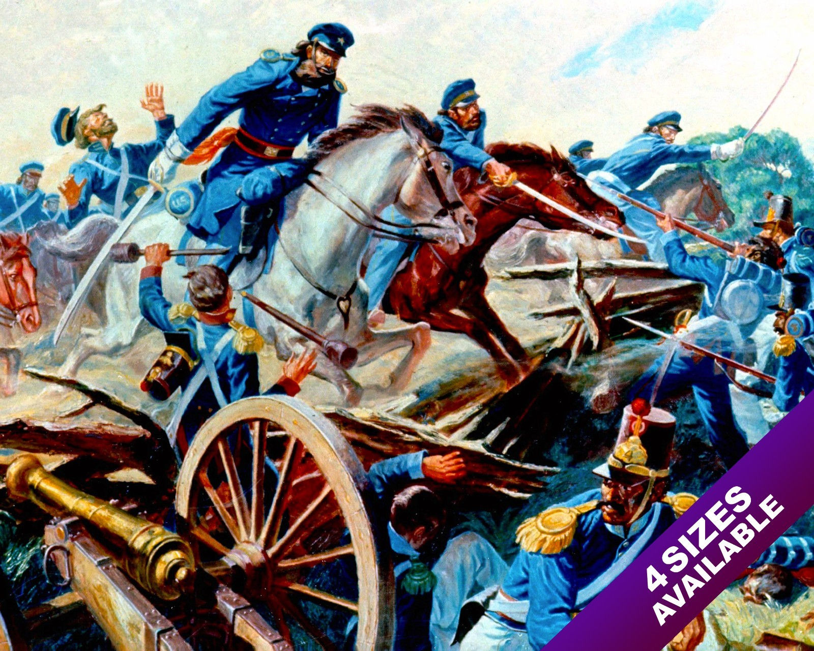 US ARMY CAV DRAGOONS CHARGE MEXICAN AMERICAN WAR PAINTING REAL CANVAS ART PRINT