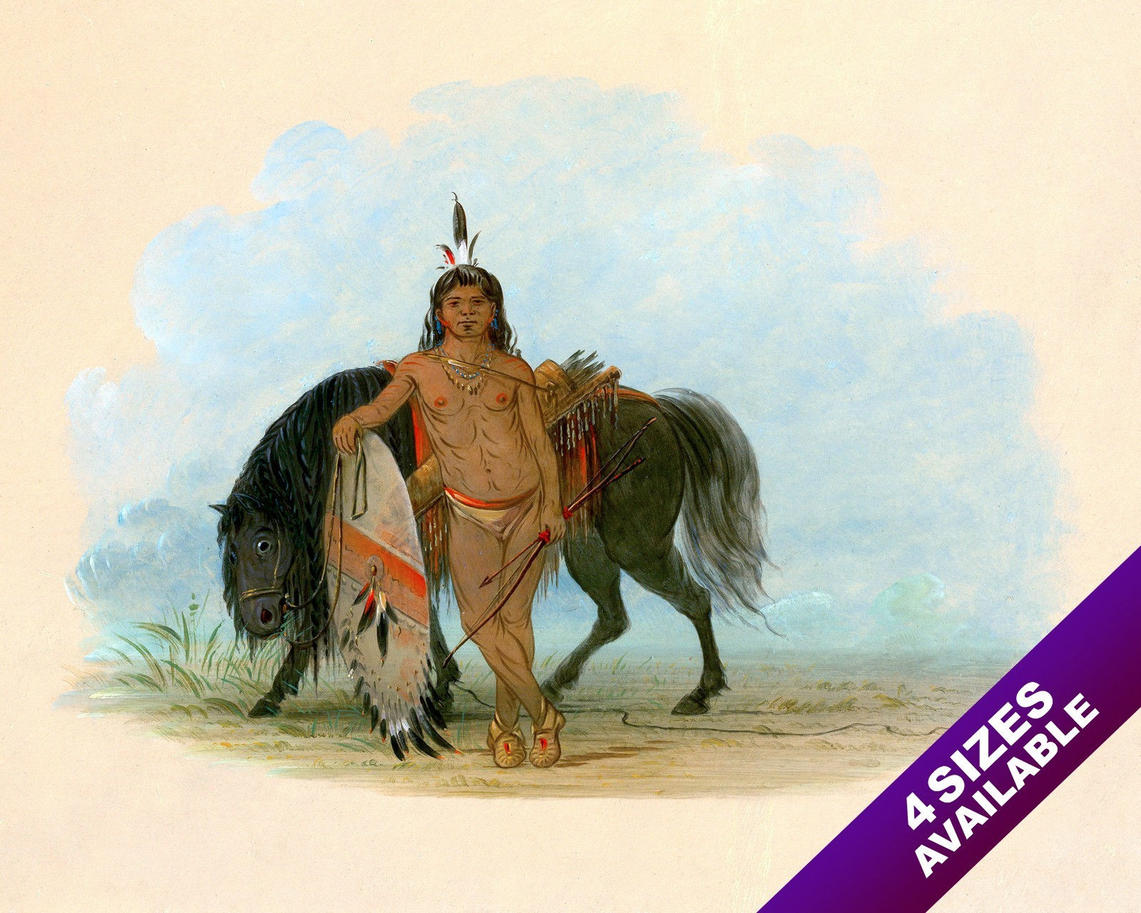 CHEYENNE NATIVE AMERICAN INDIAN WARRIOR W HORSE PAINTING ART REAL CANVAS PRINT