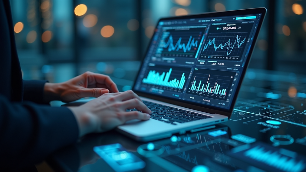 Eye-level view of a futuristic financial technology interface