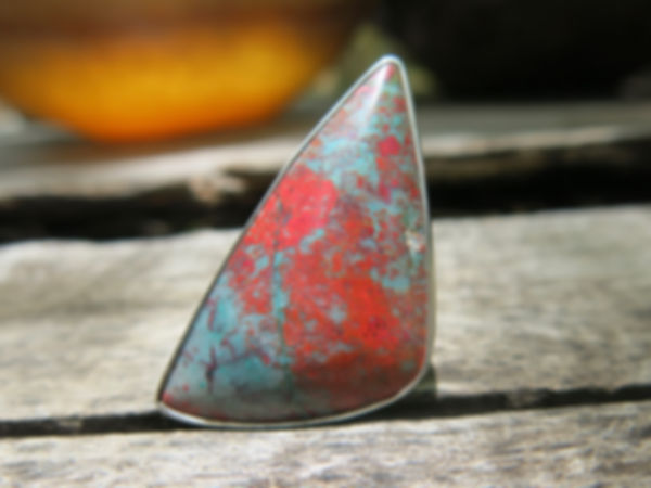 Large triangular Sonora Sunrise stone with simple sterling silver band 1