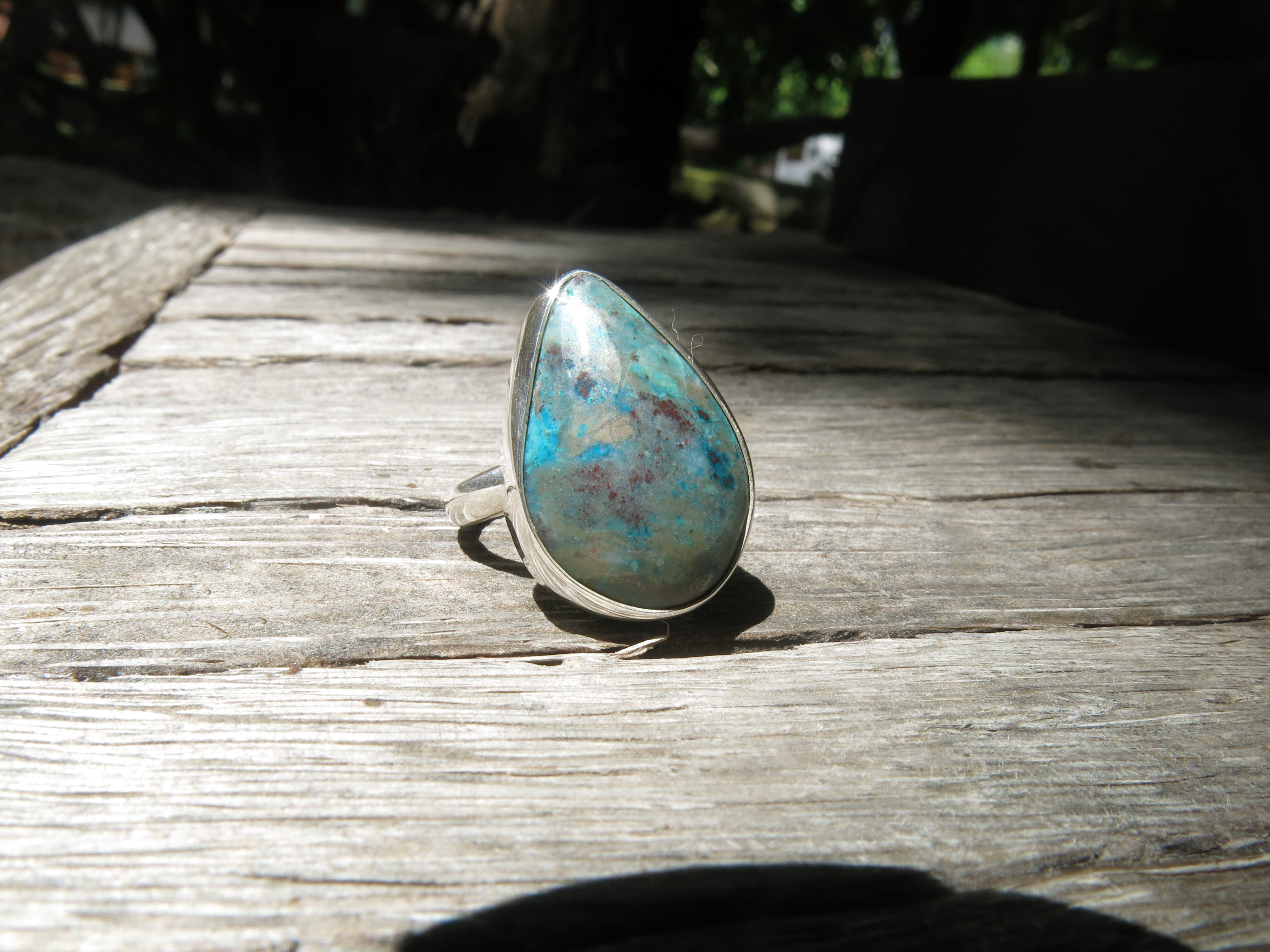 Tear drop, simple and unique Chrysocolla ring 1