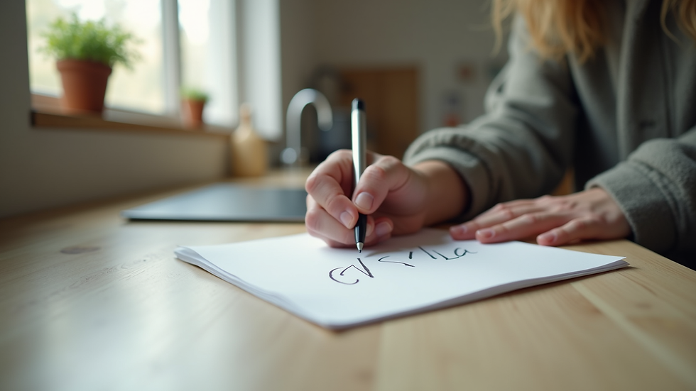 Close-up view of a handwritten note on a kitchen counter