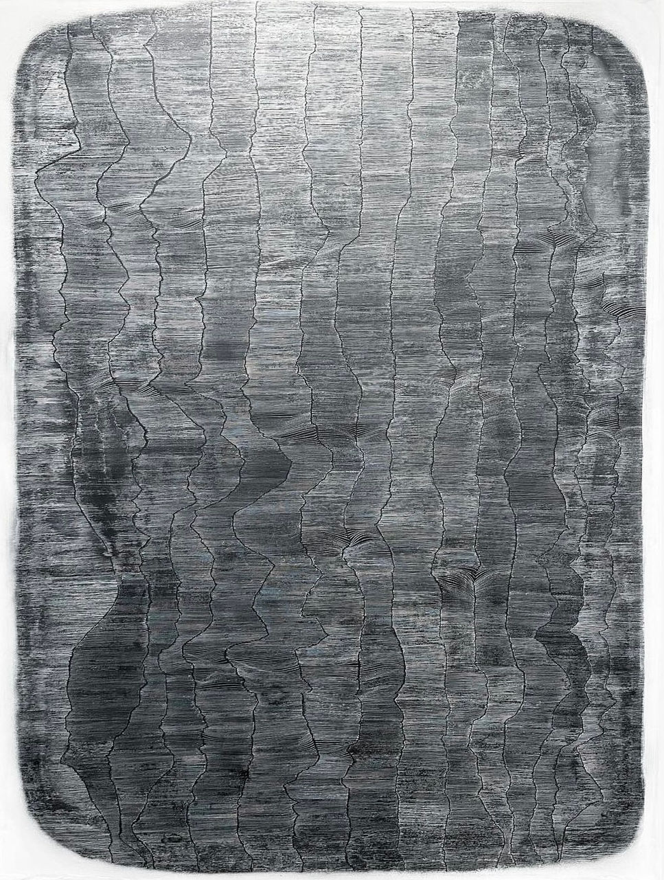 Hindo o umi (2024), tinta japonesa y esmalte en aerosol, 150 × 200 cm, obra de Sonsoles Romero