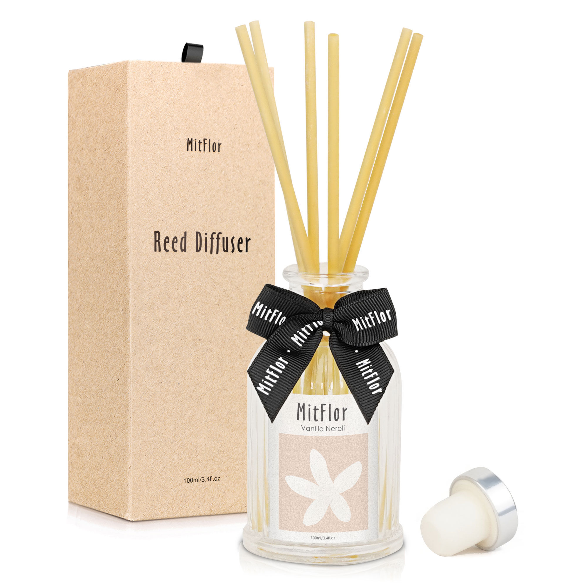 MitFlor Vanilla Neroli Reed Diffuser Set with Natural Rattan Sticks