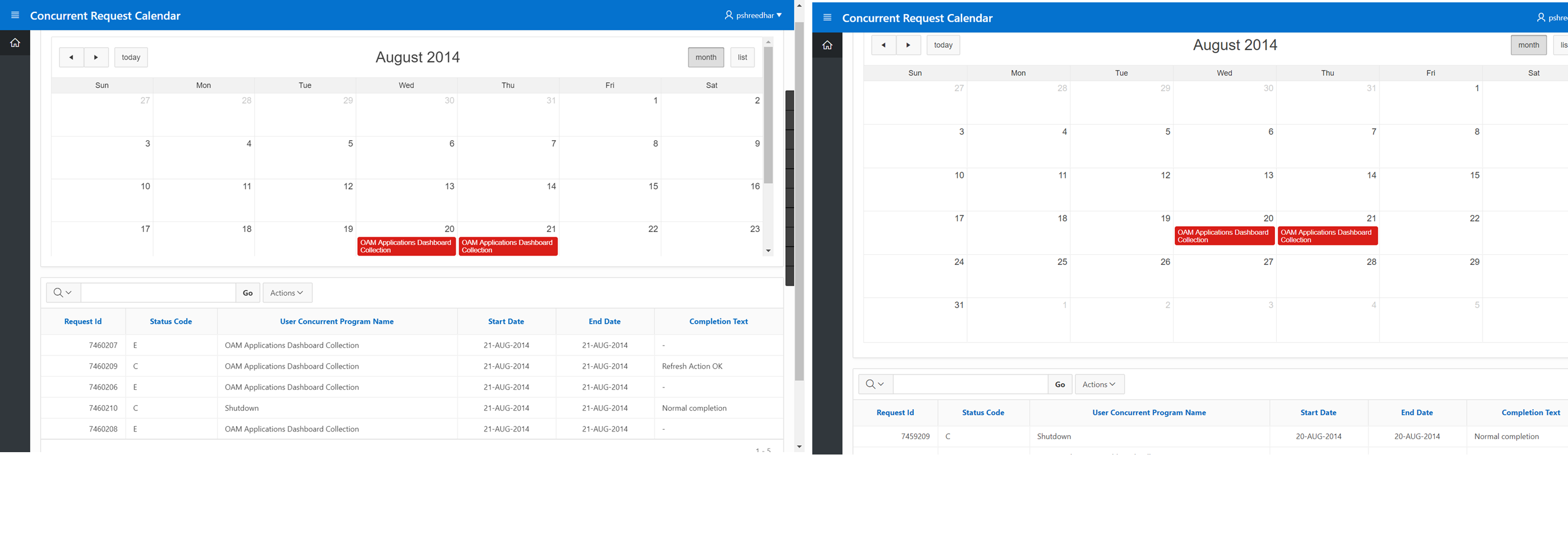 Concurrent Request Calendar: Oracle APEX