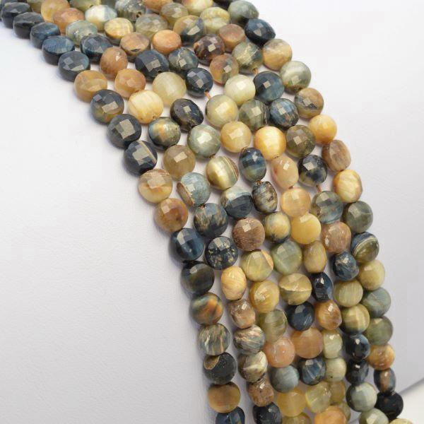Beads Hawkeye flat faceted 6x4 mm