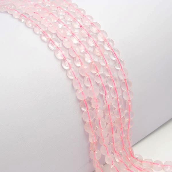 Beads Rose Quartz flat faceted 6x4 mm