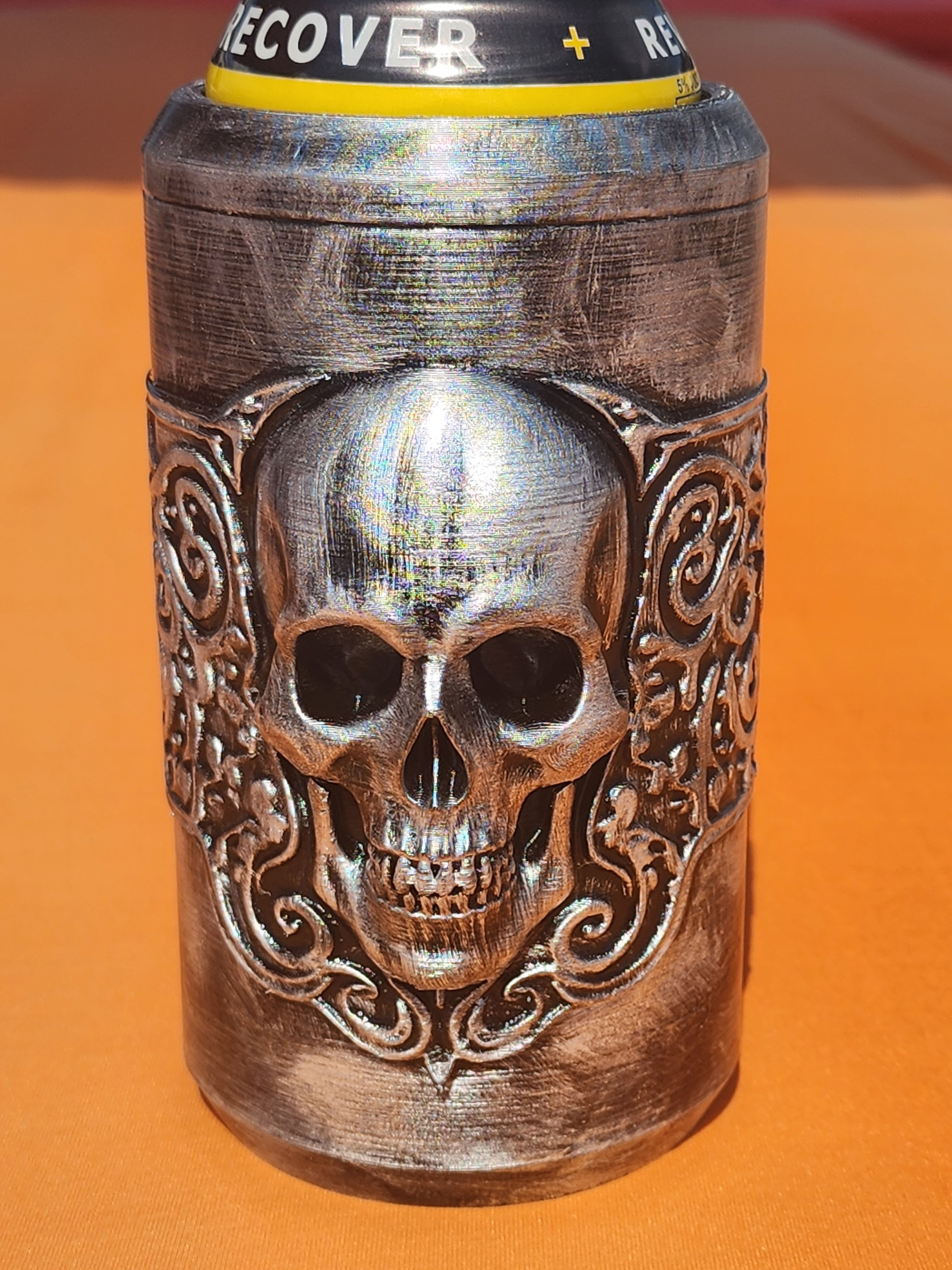 3d Printed skull koozie metallic hand painted finish