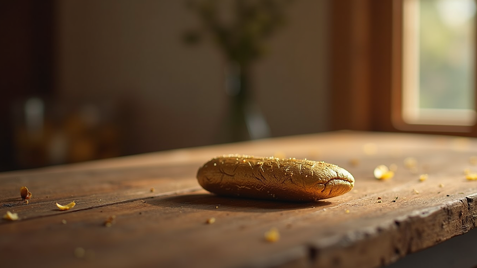 Vue en plongée d'un lingot d'or posé sur une table en bois