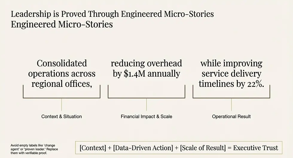 When writing an executive resume, you need to prove your leadership through engineered micro-stories