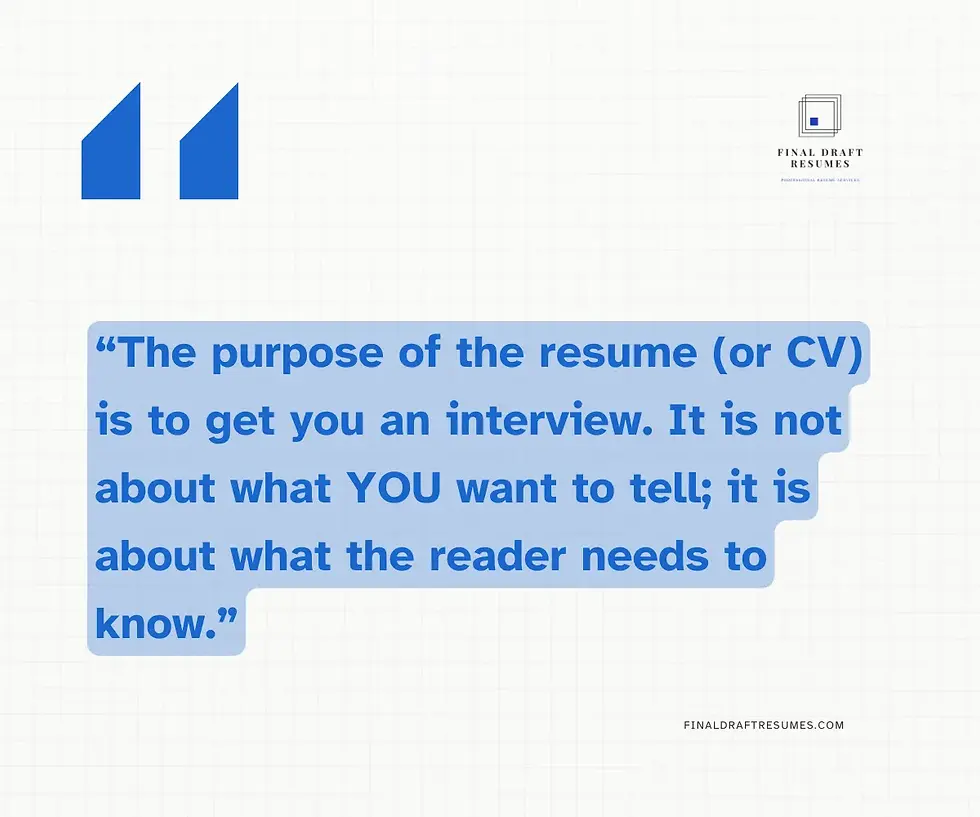 The purpose of the resume (or CV) is to get you an interview. It is not about what YOU want to tell; it is about what the reader needs to know.