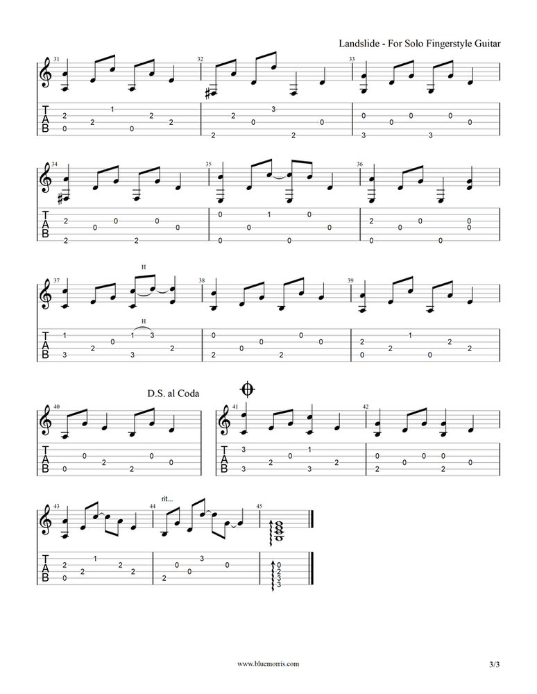 "Landslide" for Solo Fingerstyle Guitar