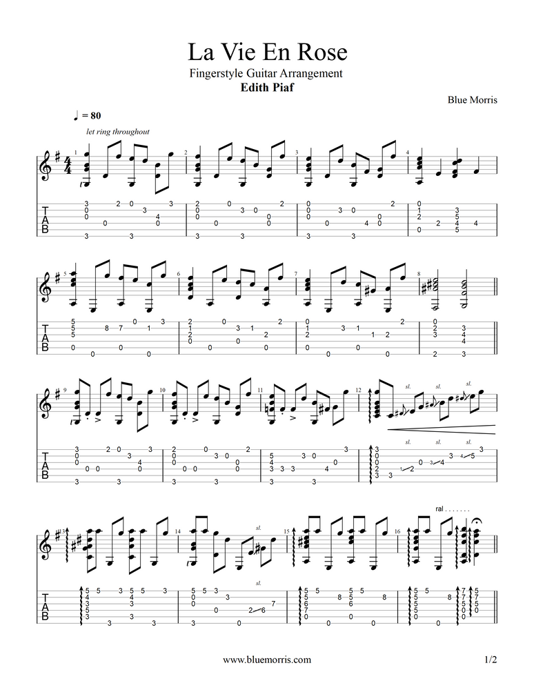 "La Vie En Rose" for Fingerstyle Guitar