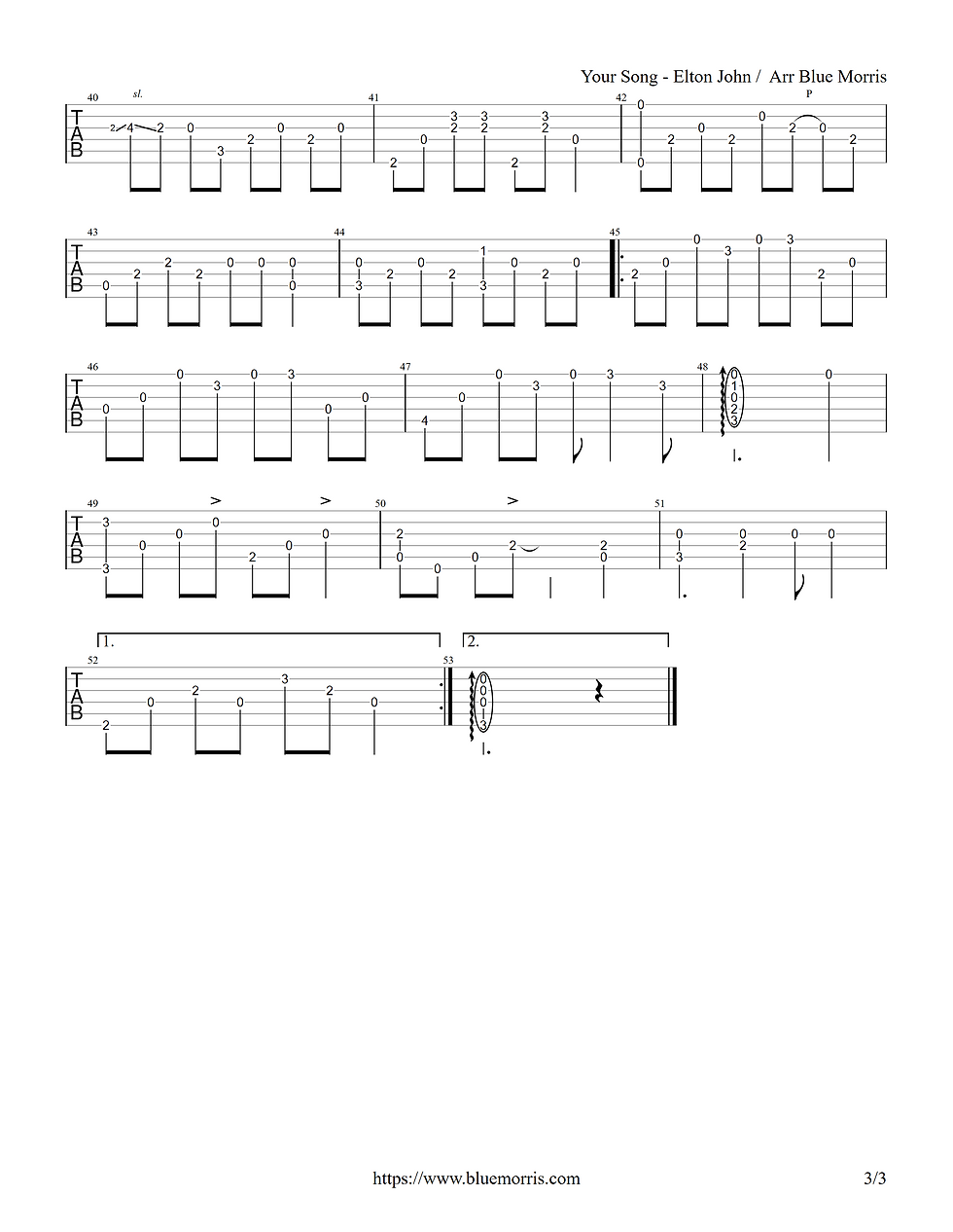 Elton John Your Song guitar tab page 3