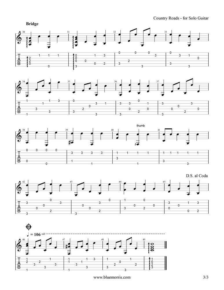 "Country Roads" Fingerstyle Guitar Tab